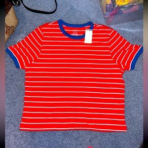 Women’s Small Red, White & Blue striped Short Sleeve Short- **NEVER WORN**- S